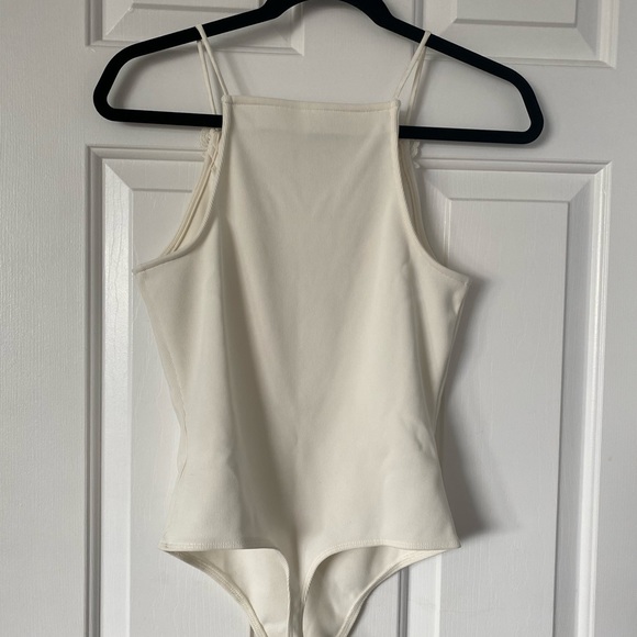 Express | white bodysuit | lace up front | floral appliqué - Picture 5 of 8